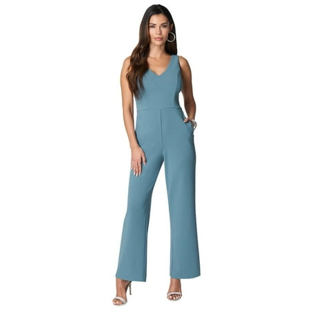 Women's bebe V-Neck Sleeveless Jumpsuit Color: Denim Size: MEDIUM
