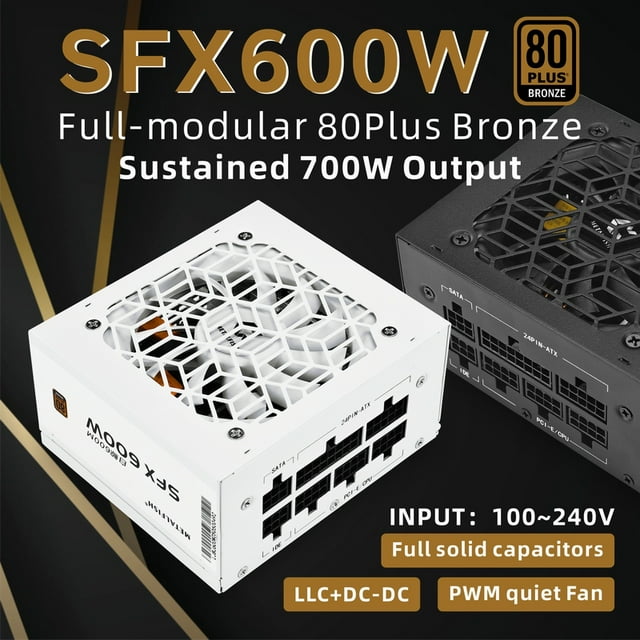 SFX 80Plus Bronze 600W White Power Supply Full-Modular For Mini ITX Chassis Small Computer Case 100/220V Input 100v-240v 600W