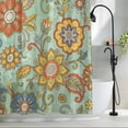 thumbnail image 2 of Teal Green Boho Floral Small Stall Shower Curtain, Waterproof Shower Curtains for Bathroom, Vintage Abstract Art Ethnic Flowers Washable Fabric Bath Curtain for Bathtub with Hooks 36x78 Inches, 2 of 9