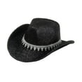 thumbnail image 1 of Sombrero de vaquero elegante y brillante, gorra de ala ancha para conciertos, fiestas y juegos de rol. Negro, 1 of 9