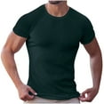 thumbnail image 2 of Tops for Men under $5 Short Sleeved Round Neck Casual Solid Color T-shirt Army Green M, 2 of 3