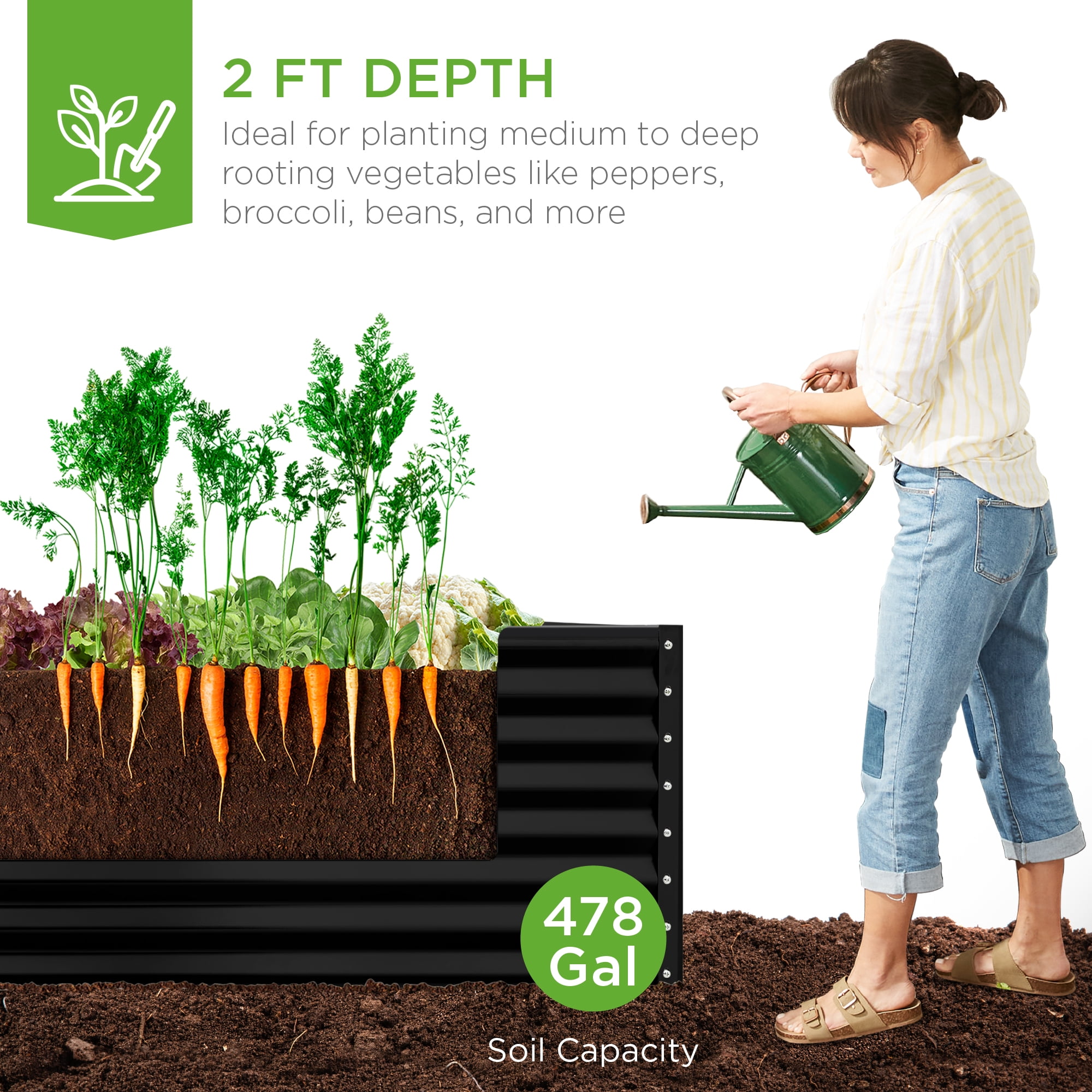 Best Choice Products 8x4x2ft Outdoor Metal Raised Garden Bed for Vegetables Flowers Herbs - Black