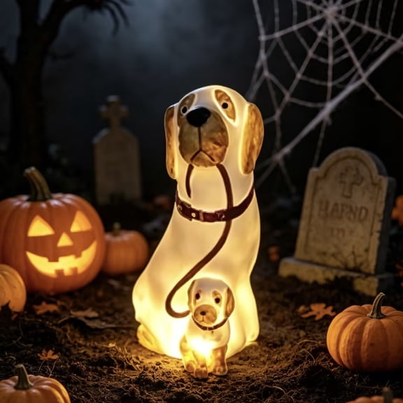 Resin Golden Retriever Ghost Dog Halloween Blow Mold LED Light, Spooky Yard Lawn Table Decor Ornament for Holiday Party Home Decor
