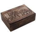 thumbnail image 4 of Ajuny Handcrafted Wooden Jewelry Storage Box Elephant Motif Vintage Keepsake Treasure Chest Trinket Holder 10x7 inch, 4 of 7
