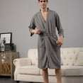 thumbnail image 4 of Defitshape Men's Waffle Knit Robe Slim Fit Fall Spring 3/4 Sleeve Sleepwear Knee Length Long Sleeve Soft Comfy V Neck House Bath SPA Hotel Hot Tub Bathrobe w/ Pockets Grey Large, 4 of 5