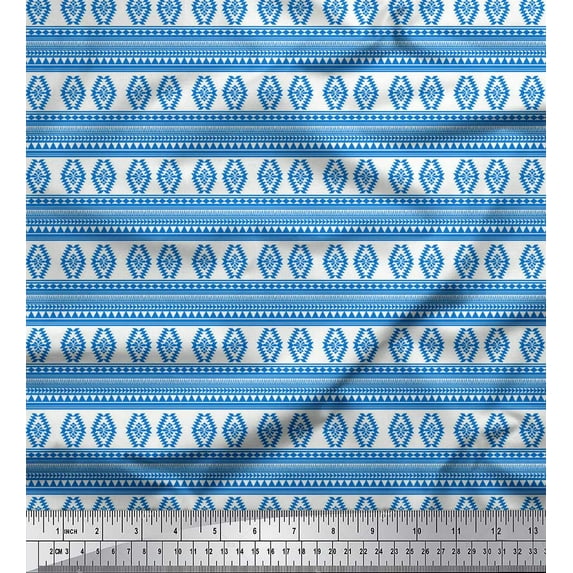 Soimoi Blue Cotton Cambric Fabric Aztec Geometric Print Fabric by the Yard 42 Inch Wide