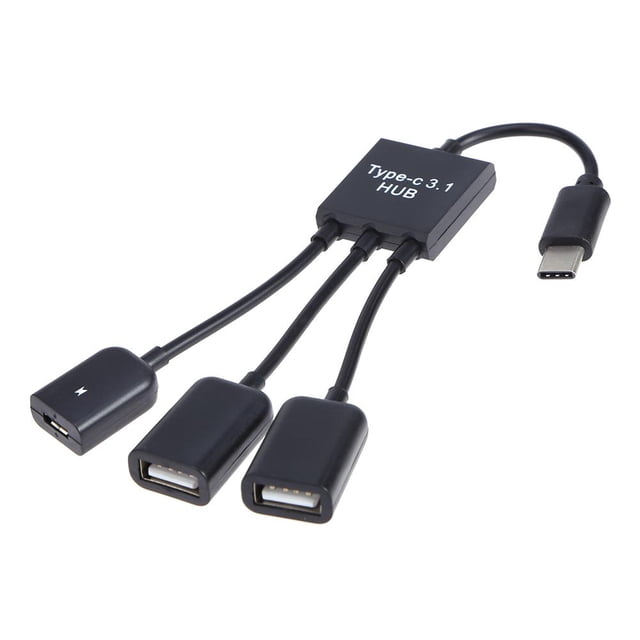 Adaptador Cable de datos 2 X USB-A/F + Micro USB hembra a USB3.1 Tipo-C Cable extensor macho OTG Hub