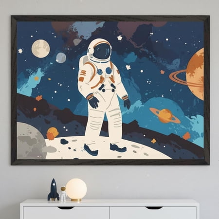 Astronaut Space Wall Art Outer Space Nursery Decor Retro Illustration Cosmic Adventure Unframed Paper Poster 8x10in