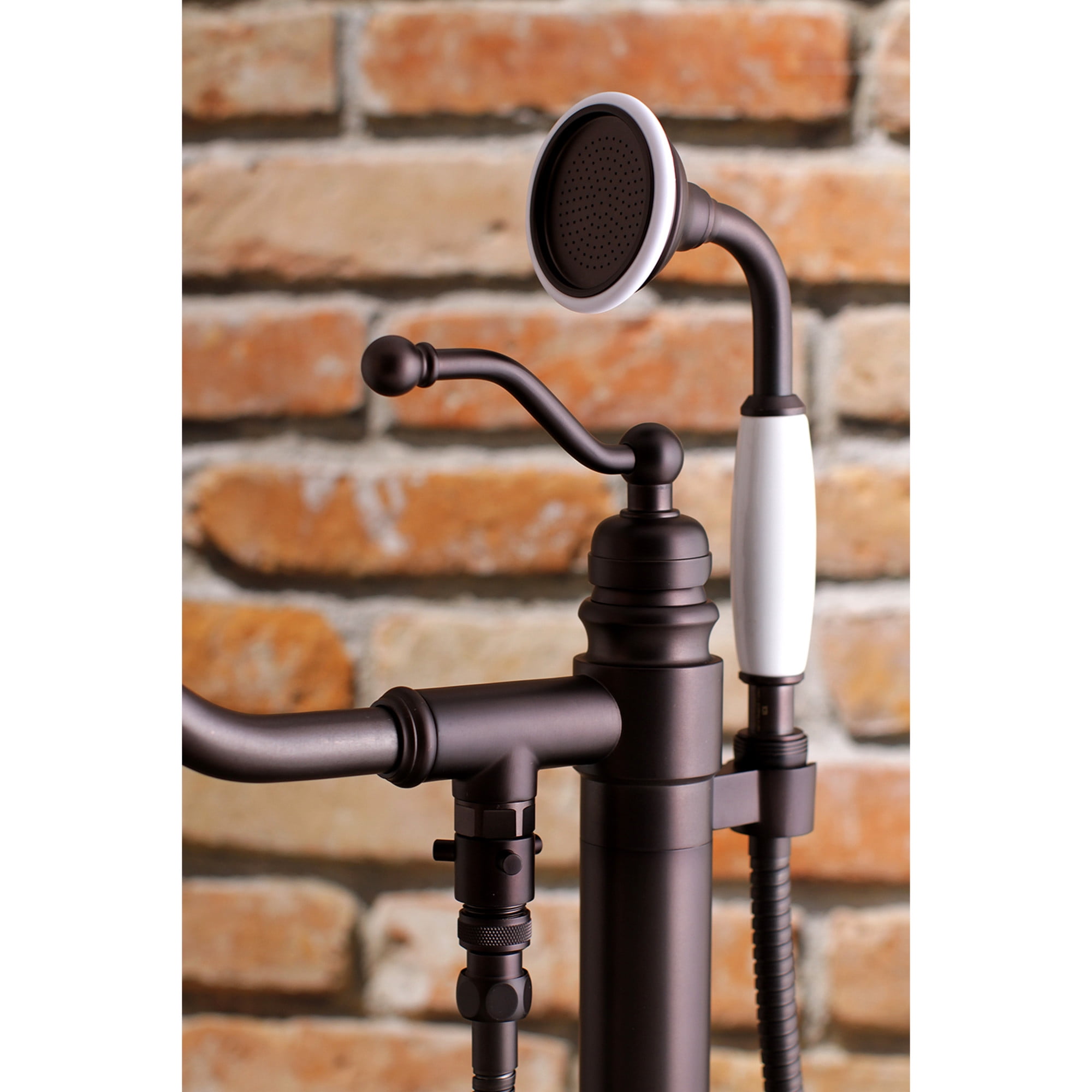 Kingston Brass KS7135ABL English Country Freestanding Tub Faucet with Hand Shower, Oil Rubbed Bronze