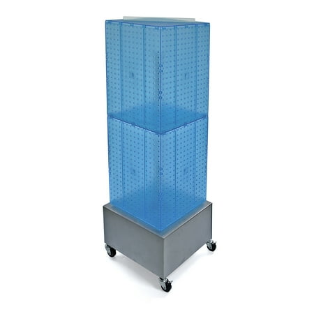 UPC: 0794504766639 | Azar Displays 701415-BLU Blue Four-Sided Pegboard Tower Floor Display on Metal Wheeled Base. Spinner Rack Stand. Panel Size: 14 W x 40 H