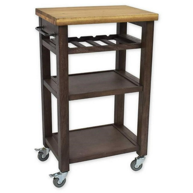 Bowery Hill Solid Wood Gray-Brown Kitchen Cart with Locking Casters