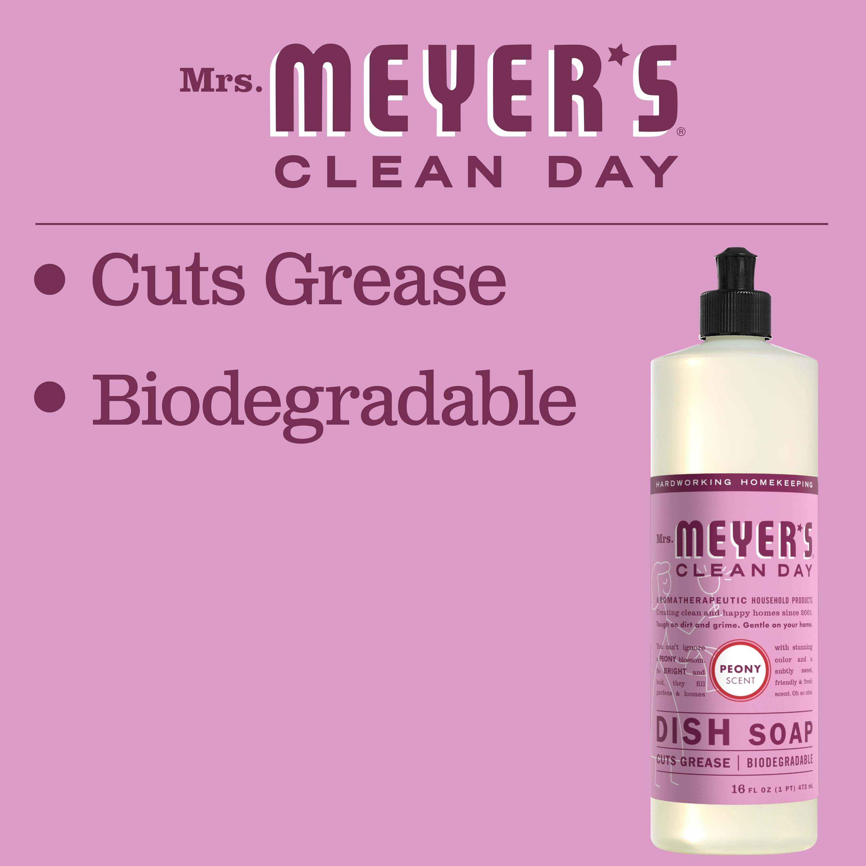 Mrs. Meyer's Liquid Dish Soap Peony, 16 OZ (Pack of 6)