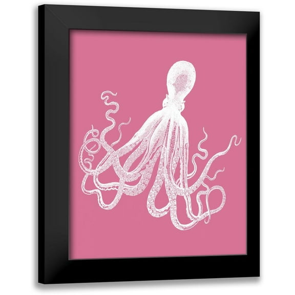Fab Funky 12x14 Black Modern Framed Museum Art Print Titled - Octopus White on Pink d