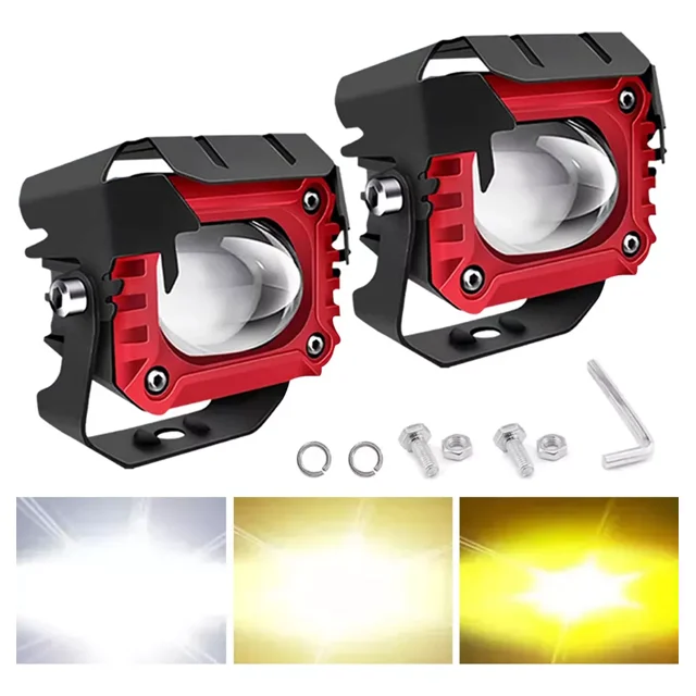 Faros De Lupa Led Auxiliar Luz Tres Color Auto Moto 180w Par