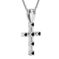 thumbnail image 2 of Dazzlingrock Collection 0.25 Carat (ctw) Round Black Diamond & Baguette White Diamond Religious Cross Pendant for Women with 18 Inch Silver Chain in 925 Sterling Silver, 2 of 4