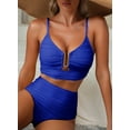 thumbnail image 6 of Eytino Bikini Sets for Women Women High Waisted Swimsuits 2 Piece Textured Ruched Swim Suits V Neck Cutout Bathing Suit Swimwear Blue S-2XL, 6 of 11