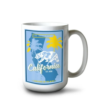 

15 fl oz Ceramic Mug California State Outline Urban Traveler Blue and Yellow Dishwasher & Microwave Safe