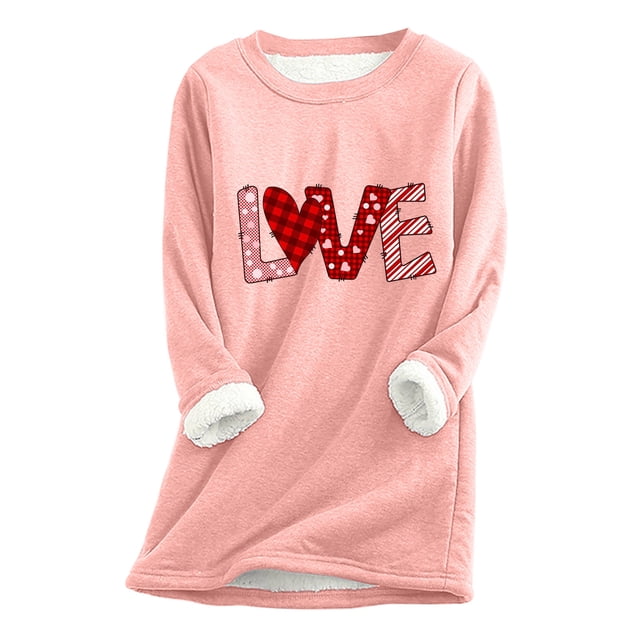Birdeem Womens Fall/Winter Oversized Valentines Day Printed Top with Thickened and Plush Insulation and A Snug Base Shirt
