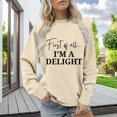 thumbnail image 2 of VISALY Pullover Crewneck Sweatshirt Graphic Sweatshirts Sweatshirt for Women Funny Letter Shirts Long Sleeve Pullover Fleece Sweaters Casual Sweaters Women's Pullovers Solid Sweatshirt Beige L, 2 of 6