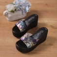 thumbnail image 5 of Lovskoo 2024 Women's Wedge Slipper Open Toe Summer Floral Platform Solid Color Floral Wedge Sandals Black, 5 of 6