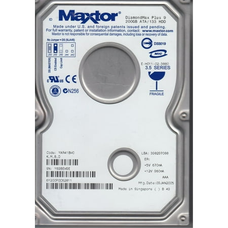6Y200P0  Code YAR41BW0  KMBD  Maxtor 200GB IDE 3.5 Hard Drive price history on PriceWatchPro