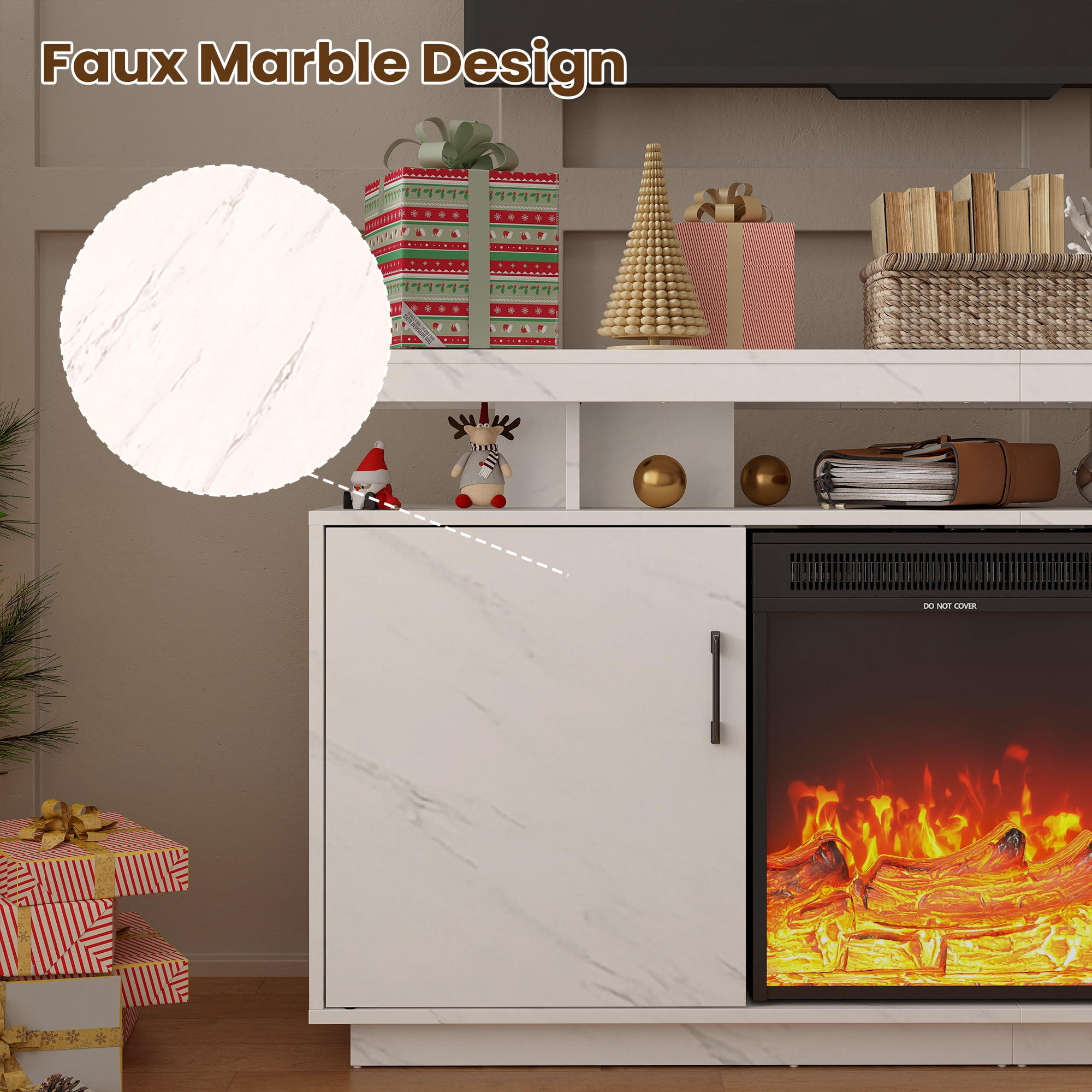 Manxile Fireplace TV Stand with 22.5" Electric Fireplace Up to 70" TVs, Modern Wood Media TV Console with Cabinet, White