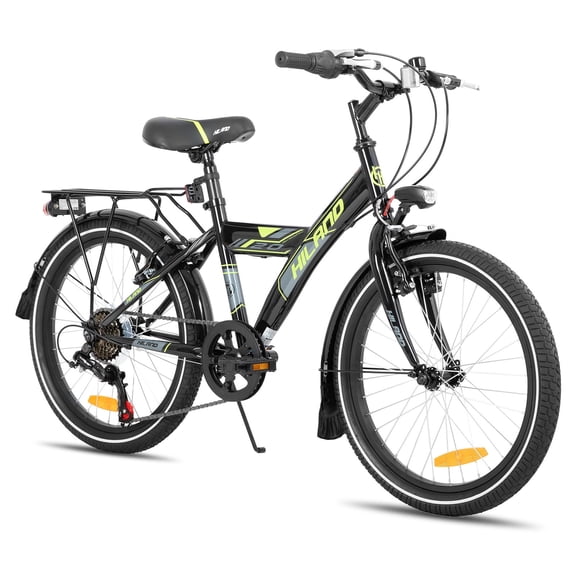 HILAND Sentry   20-Inch Kids Bike for Boys Ages 5-12 Years, Children's Bike with 7-Speed Drivetrain, Rear Rack and Bell, Black