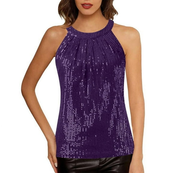 Women Summer Tops Sequin Tops For Women Sleeveless Dressy Tank Camisole Party Club Vest Shirt Compression Undershirts Fluff Yeah Slide Camisole Bra plus Size Blouses Teen Girls Summer Top Purple S