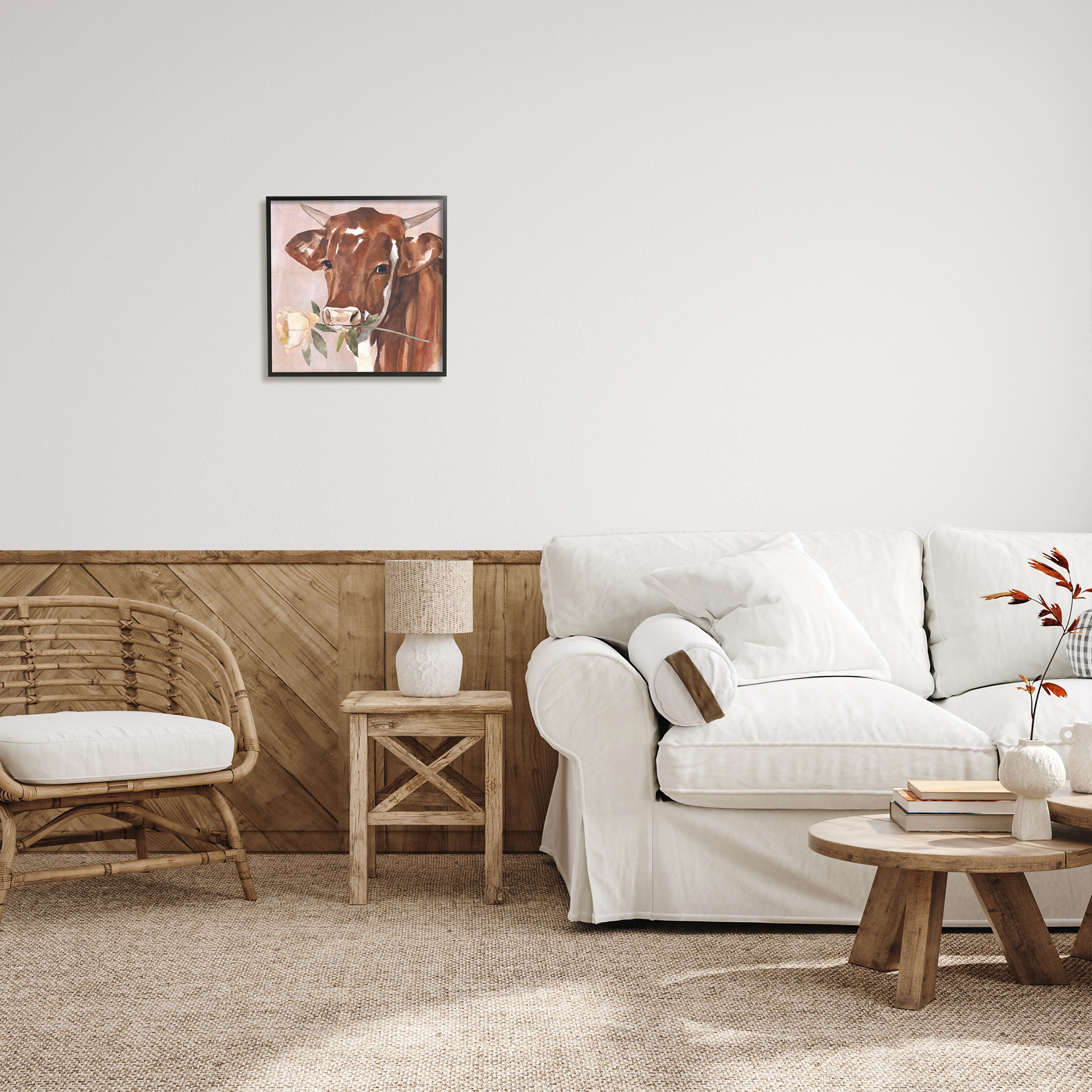 Stupell Industries Romantic Bull Cattle White Rose over Pink, 17 x 30, Design by Annie Warren