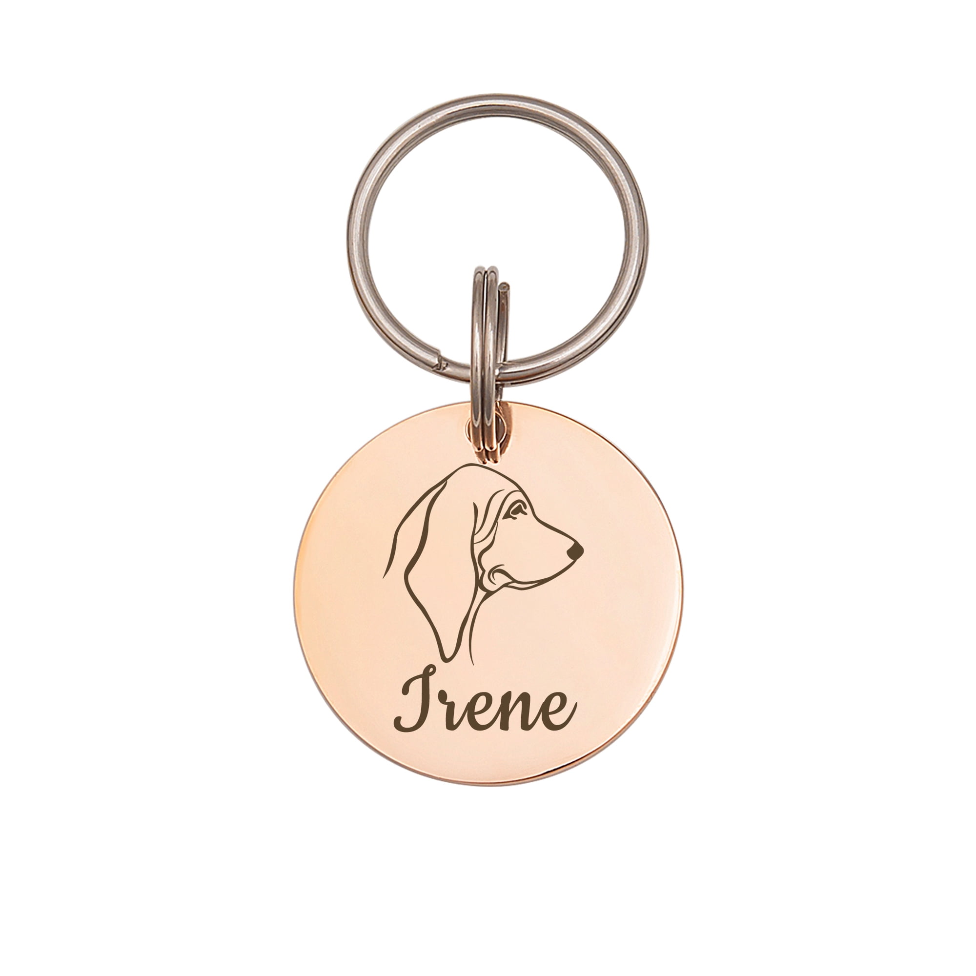 Anavia Metal Stainless Steel Round Name - Dog Icon Birthday Holiday Christmas Engraved Dog ID Tag, Rose Gold