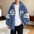 thumbnail image 2 of FINALGANG Men's Coat Oversized Color Block Plush Hooded Jacket Letter Graphic Print Long Sleeve Full Zipper Front Coat For Cold Weather Daily Casual Streetwear Leisure Outerwear, 2 of 5