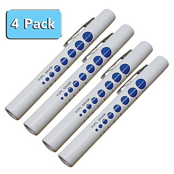 EMI WHITE Bright LED Disposable Diagnostic Penlights with Pupil Gauges - Select Quantity (4 Pack)