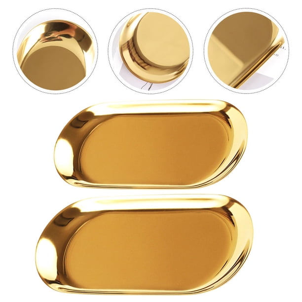 WHAMVOX 2Ud Bandejas Ovaladas Doradas Para Decorar Y Servir Postres Con Acero Resistente
