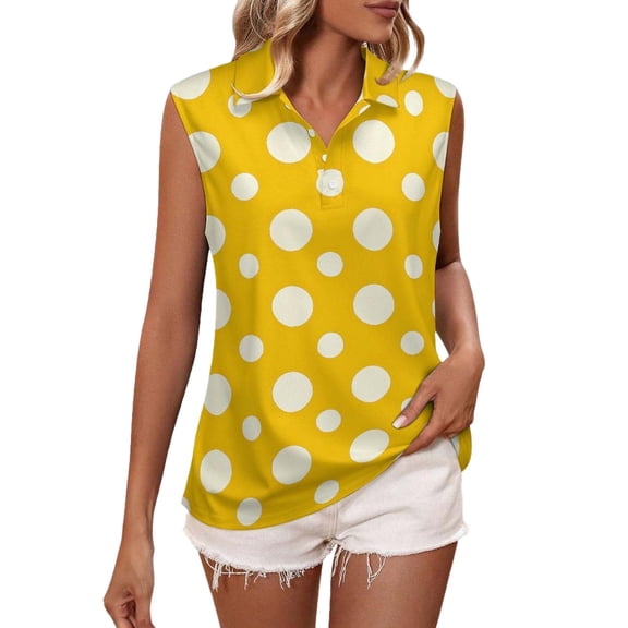 VOUZZA Women's Sleeveless Polka Dot Print Lapel Polo Golf Shirt Athletic Tennis Tank Top Sports Activewear