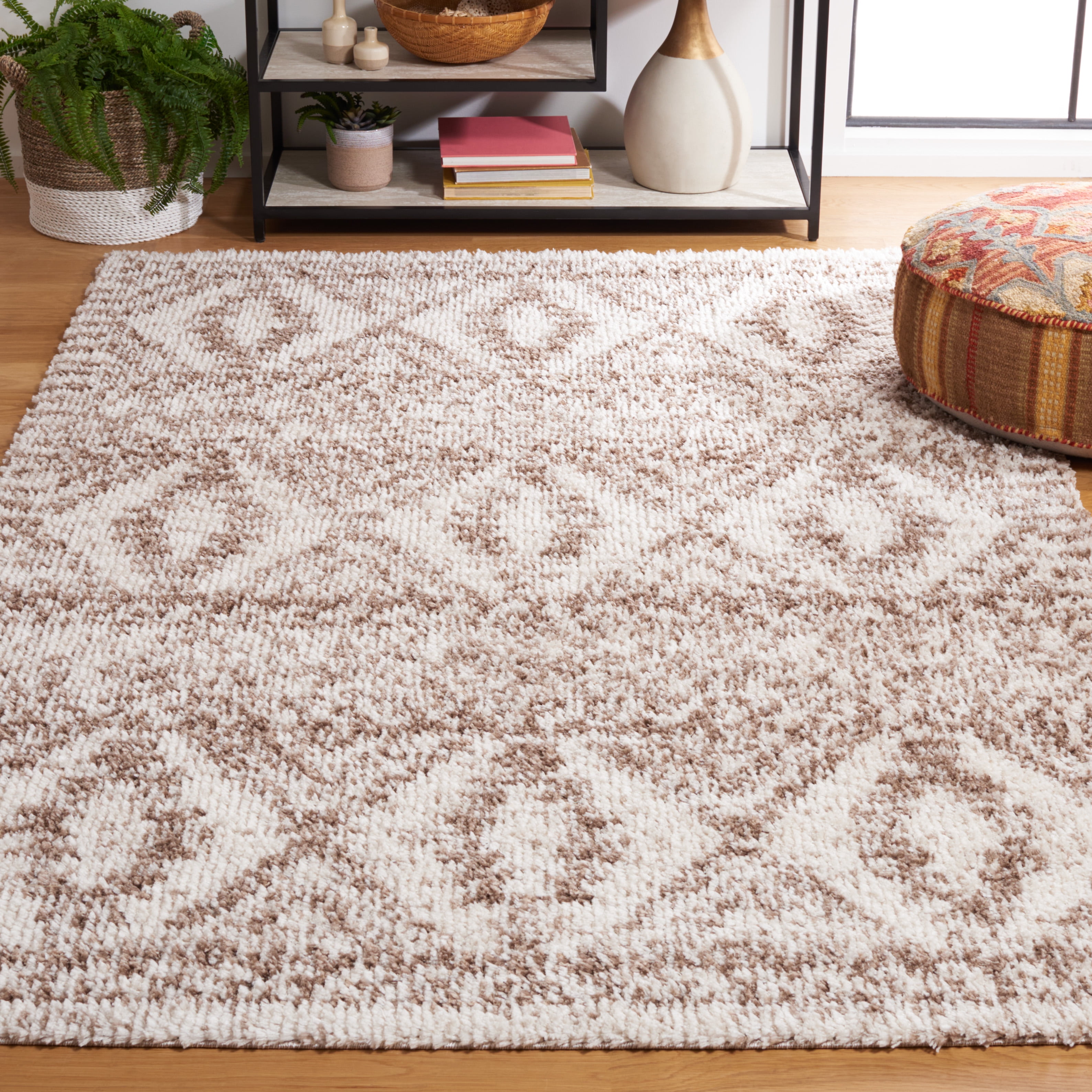 SAFAVIEH Jericho Lalia Aztec Polyester Shag Area Rug, Taupe/Ivory, 8' x 10'