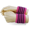 thumbnail image 6 of Couver Unisex Cotton Terry Wrist Sweatbands, 2-Pairs, Striped Design, 2.5-Inch, Hot Pink Black, 6 of 8