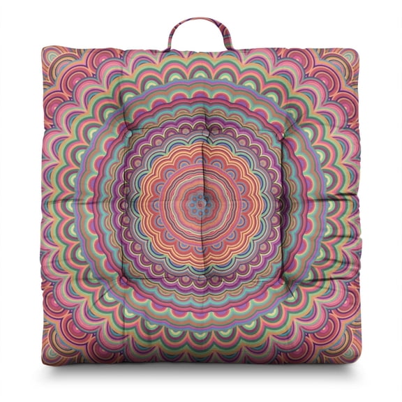Mandala Meditation Pillow – 22x22 Inch Large Square Floor Cushion, Dutch Velvet, Soft & Supportive for Yoga & Zen Seating (Colorful Geometric Print)