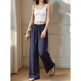 thumbnail image 6 of Women'S Elastic Waist Drawstring Polka Dot Print Casual Wide Leg Long Pants Navy Blue XXL, 6 of 8