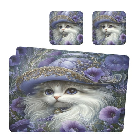 

Wobogo Gorgeous Persian Cat Placemats Coasters Set of 2 Heat-resistant Non-slip Easy to Clean Square Dinner Plate Mat