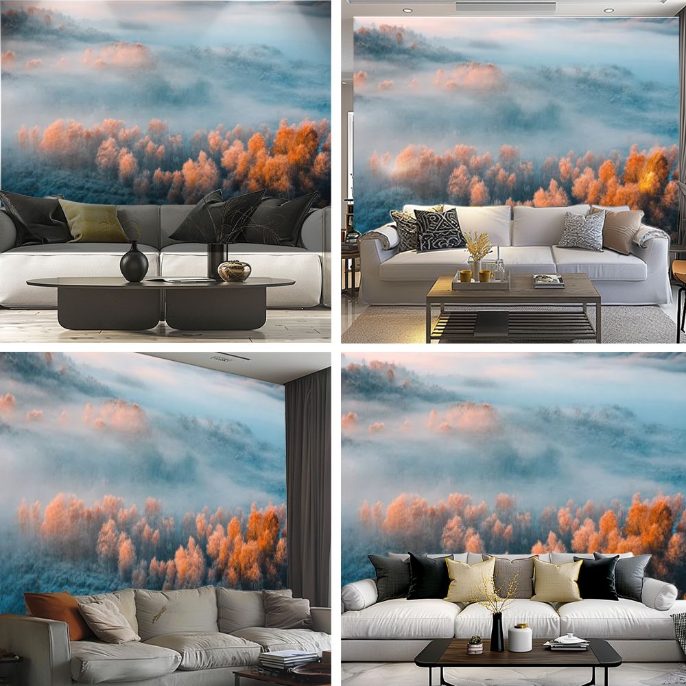 Peel and Stick Wallpaper Foggy morning wild lands Modern Art Wall Mural Decor Self Adhesive and Removable 69in x 98in