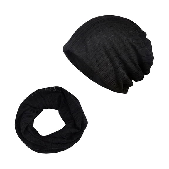 Fgnfyis Women Solid Color Slouchy Turban Hat Stretch Cancer Headwear Sleep Cap and Scarf Black