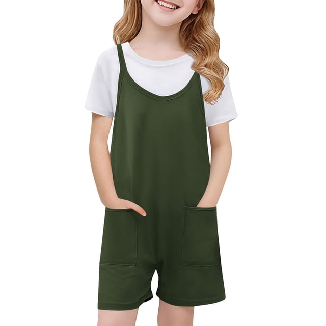 hengsof Combinaison à Bretelles pour Filles, Combinaison Sans Manches à Poche de Couleur Unie à la Mode, Adaptée pour l'Été, Combinaison Décontractée et Confortable