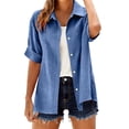 thumbnail image 4 of ManxiVoo Breathable Shirt for Women Loose Fit Button Down Casual Long Sleeve Collared Top Spring Summer Linen Blend S Size Blue, 4 of 10