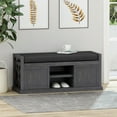 thumbnail image 2 of Noble House Tessa Modern Acacia Wood Storage Bench with Cushion, Sandblast Dark Gray, Black, 2 of 8