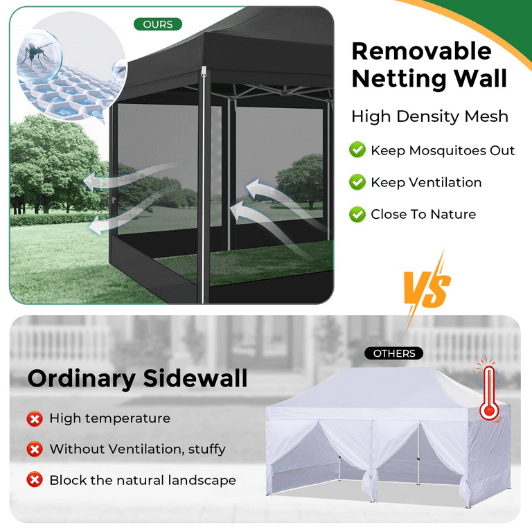 HOTEEL 10x15 Heavy Duty Canopy Waterproof Outdoor Gazebo with Mesh Sidewalls Black Walmart