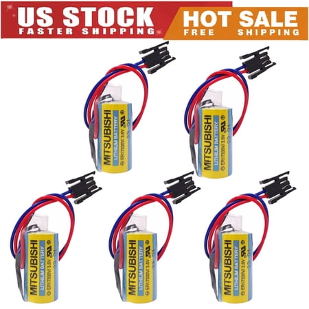 PROTOW 5Pack MR-BAT ER17330V 3.6V 1700mAh Lithium Battery with Plug for FANUC CNC System A6BAT ER17330V PLC Battery
