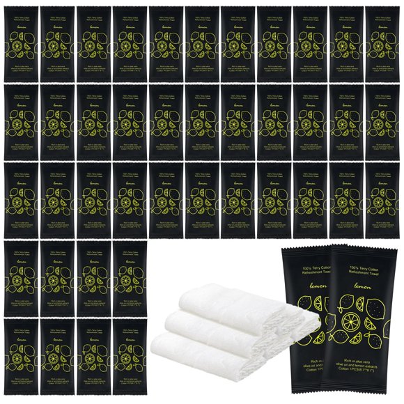 Moist Cotton Towel Bulk Moist Towelettes Individually Wrapped 8.7" x 8.7",White Towel Services,Refreshment Pre Moistened Towels Lemon Scent for Travel Spor