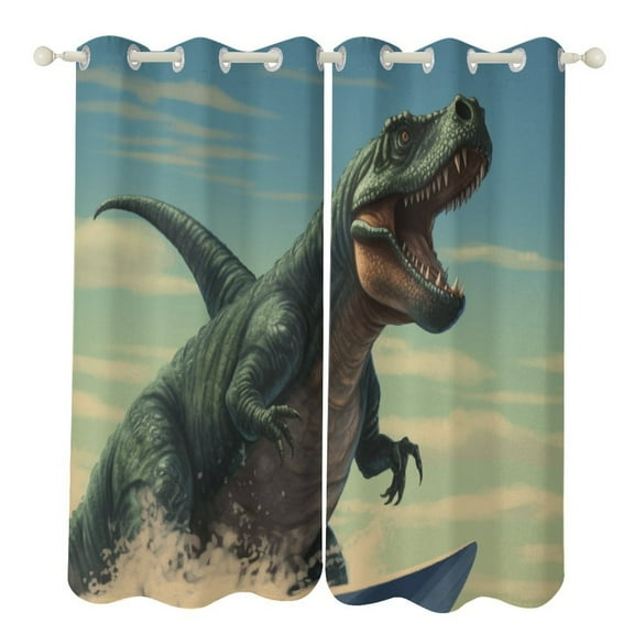 Blackout Curtains for Bedroom Dinosaurs Surfing Full Room Darkening Grommet Curtains for Living Room,Thermal Insulated Ombre Drapes