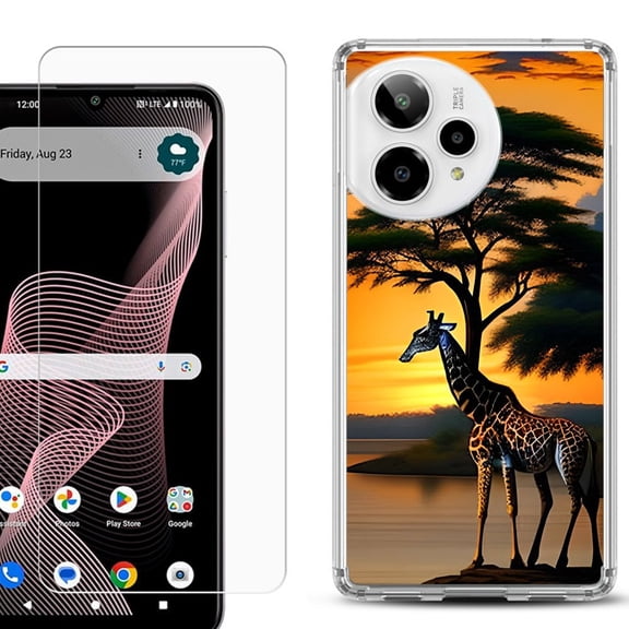 Phone Case for ATT Verge 2 5G, with Screen Protector, by OneToughShield - Giraffe Sunset