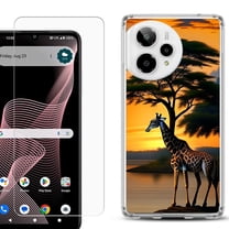 Phone Case for ATT Verge 2 5G, with Screen Protector, by OneToughShield - Giraffe Sunset